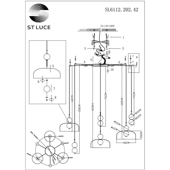 SL6112.202.42 Светильник подвесной ST-Luce Золотистый/Молочно-Белый,Прозрачно-Дымчатый LED 1*42W ODE