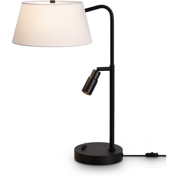 Freya Flint FR2066TL-L40B Настольный светильник с LED-подсветкой регулируемой по углу рассеивания, 1xE14 до 40Вт (нет в комплекте), 220В, подсветка: 3000К, CRI80, 150лм, 10-60 град, раздельное включение, черный металл, плафон белый абажур, 525x350x250мм
