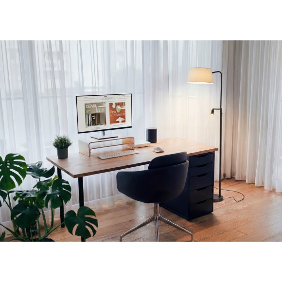Freya Flint FR2066TL-L40B Настольный светильник с LED-подсветкой регулируемой по углу рассеивания, 1xE14 до 40Вт (нет в комплекте), 220В, подсветка: 3000К, CRI80, 150лм, 10-60 град, раздельное включение, черный металл, плафон белый абажур, 525x350x250мм
