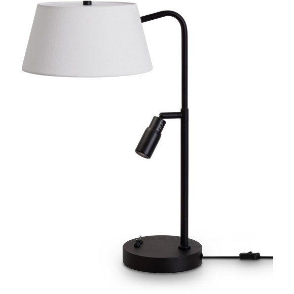 Freya Flint FR2066TL-L40B Настольный светильник с LED-подсветкой регулируемой по углу рассеивания, 1xE14 до 40Вт (нет в комплекте), 220В, подсветка: 3000К, CRI80, 150лм, 10-60 град, раздельное включение, черный металл, плафон белый абажур, 525x350x250мм
