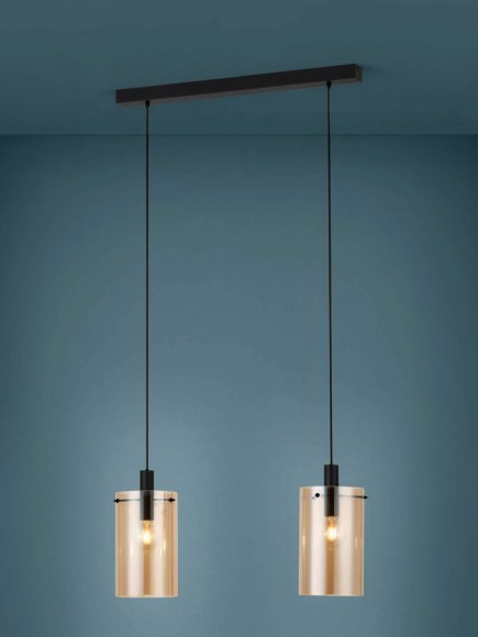 39538 EGLO POLVERARA Подвесной светильник 2xE27 80Вт, стекло янтарное, арматура черная