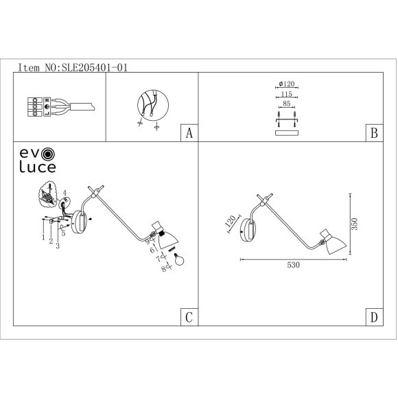 SLE205401-01 Светильник настенный Черный, Латунь/Белый E14 1*60W LITA