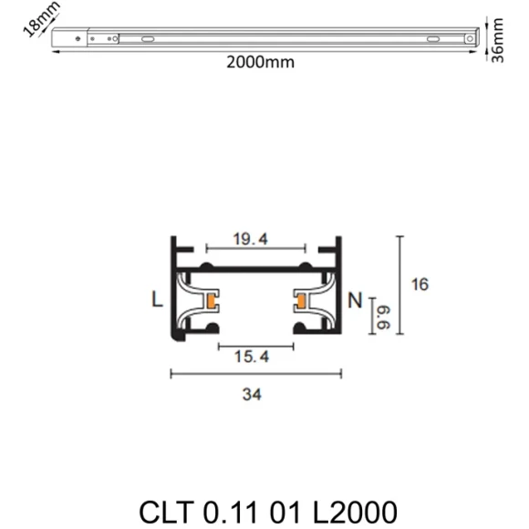 2м черный однофазный двужильный накладной шинопровод Crystal Lux CLT 0.11 01 L2000 BL