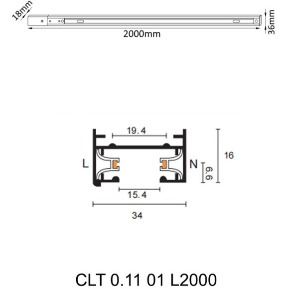 2м черный однофазный двужильный накладной шинопровод Crystal Lux CLT 0.11 01 L2000 BL