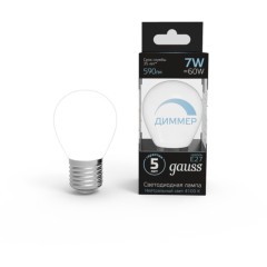 105102207-D Лампа Gauss Шар 7W 590lm 4100К Е27 диммируемая LED 1/10/100 105102207-D Лампа Gauss Шар 7W 590lm 4100К Е27 диммируемая LED 1/10/100