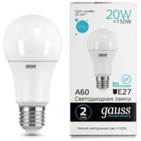 23229 Лампа Gauss LED Elementary A60 20W E27 1600lm 4100K 1/10/50