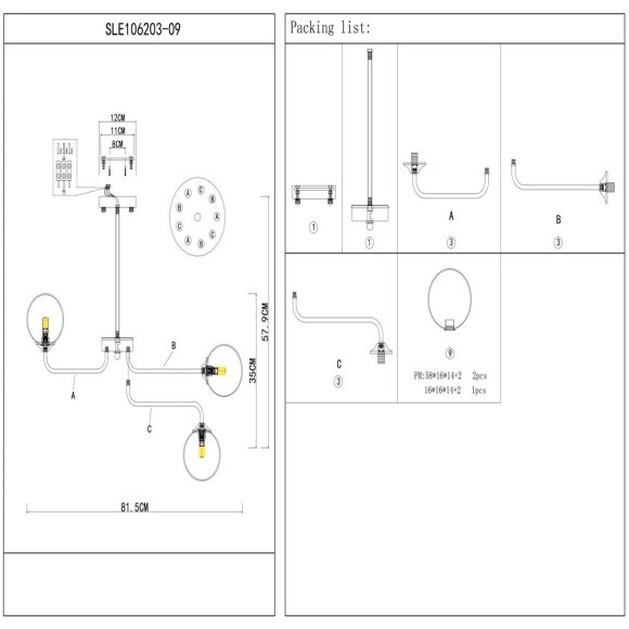 SLE106203-09 Светильник подвесной ST-Luce Золотистый/Белый G9 LED 9*5W REDJINO