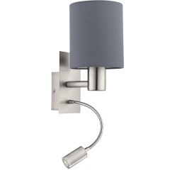 EGLO PASTERI 96479 Настенный светильник-бра с LED лампой для чтения модерн, лампа 1xE27 до 40Вт + LED 3,8Вт 320Лм 3000К, 220В, IP20, 2 выключателя на корпусе, матовый никель и серый текстиль, длина 150 мм, высота 380 мм, глубина 195 мм EGLO PASTERI 96479 Настенный светильник-бра с LED лампой для чтения модерн, лампа 1xE27 до 40Вт + LED 3,8Вт 320Лм 3000К, 220В, IP20, 2 выключателя на корпусе, матовый никель и серый текстиль, длина 150 мм, высота 380 мм, глубина 195 мм