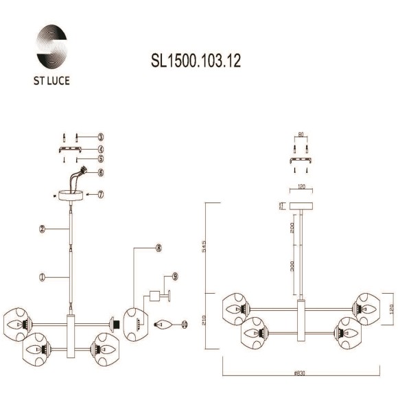 SL1500.103.12 Светильник подвесной ST-Luce Хром/Дымчатый E14 12*40W FOVIA