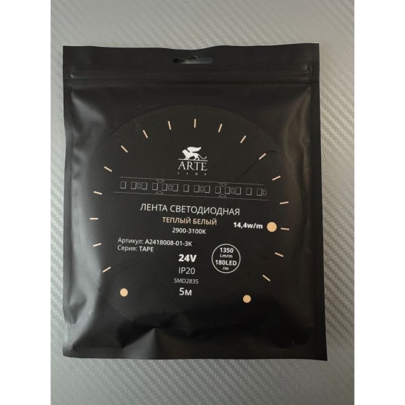 A2418008-01-3K Светодиодная лента 24В 14,4Вт/м 1350Лм/м 3000К CRI 90+ 8мм SMD2835 180шт/м 5м IP20 A2418008-01-3K Светодиодная лента 24В 14,4Вт/м 1350Лм/м 3000К CRI 90+ 8мм SMD2835 180шт/м 5м IP20