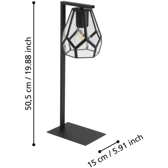 43646 Настольная лампа MARDYKE, 1Х40W, E27, L190, B150, H505, основание: B188, T128, сталь/стекло, ч