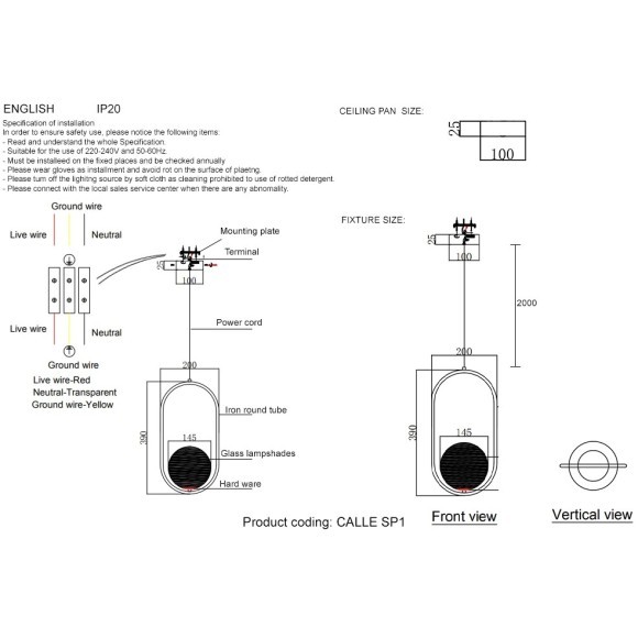 Светильник подвесной Crystal Lux CALLE SP1 BRASS