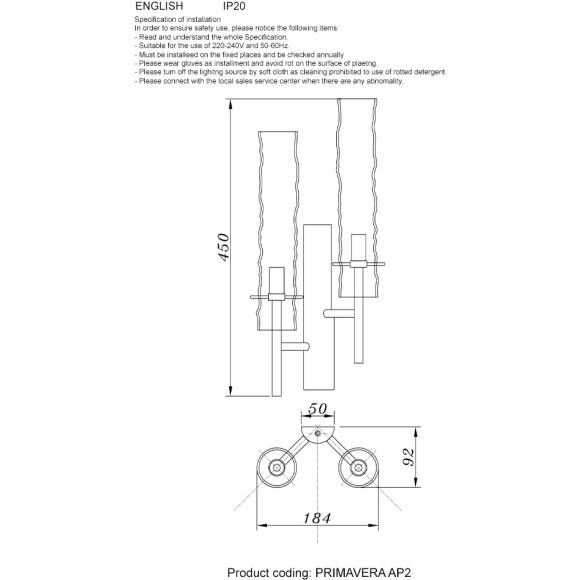 Бра Crystal Lux PRIMAVERA AP2 GOLD Бра Crystal Lux PRIMAVERA AP2 GOLD