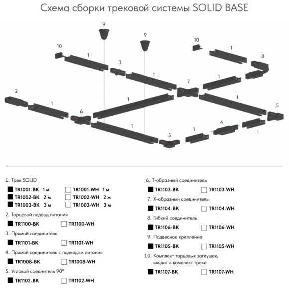 Прямой соединитель для накладных однофазных шинопроводов Denkirs TR1101-WH