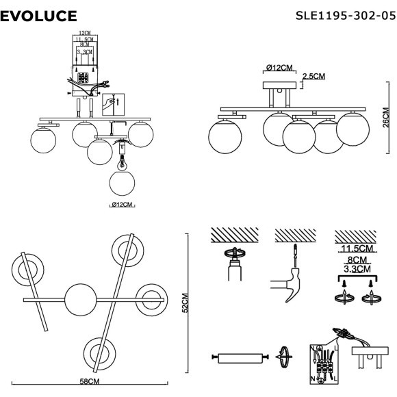 SLE1195-302-05 Светильник потолочный Латунь/Белый E14 5*40W SIERRA