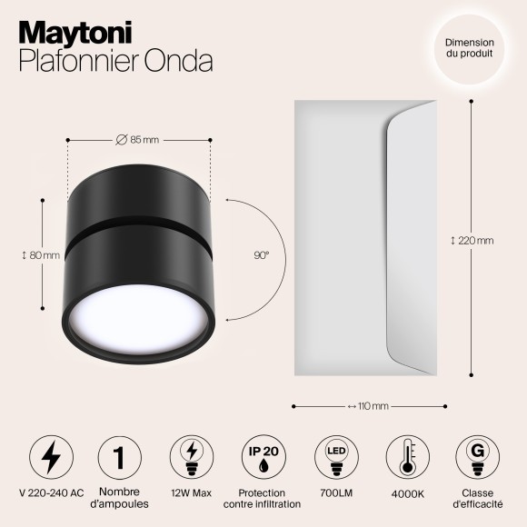 Накладной потолочный светильник Maytoni C024CL-L12B4K ONDA светодиодный LED 12W