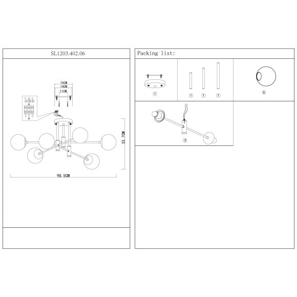SL1203.402.06 Люстра потолочная ST-Luce Бронза,Черный/Белый E27 6*40W LIMANO