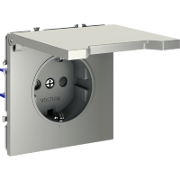 Розетка встраиваемая VOLTUM S70 с заземлением, защитными шторками и крышкой 16А, (сталь)