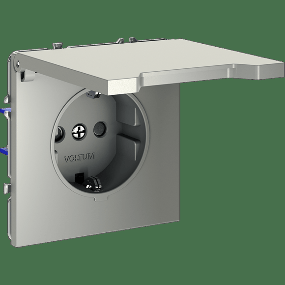 Розетка встраиваемая VOLTUM S70 с заземлением, защитными шторками и крышкой 16А, (сталь) Розетка встраиваемая VOLTUM S70 с заземлением, защитными шторками и крышкой 16А, (сталь)