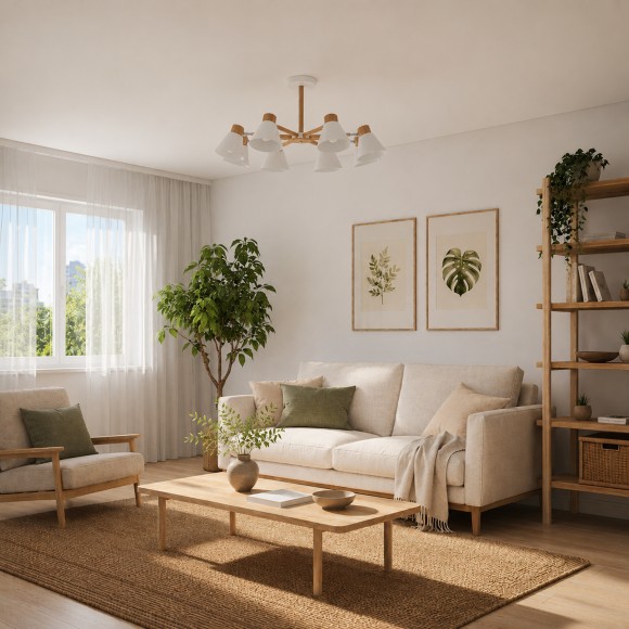 SLE103702-08 ST Luce BUVE Светильник потолочный, E27,8х60W, светлое дерево, белый/белый