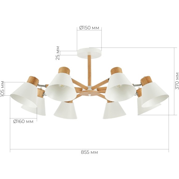 SLE103702-08 Светильник потолочный Светлое дерево, Белый/Белый E27 8*60W BUVE