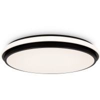 Freya Pie FR6086CL-L117B Диммируемый потолочный LED-светильник хай-тек с пультом на площадь до 18 м2, 96 Вт, 3000-7000К, CRI 80, 6847 лм, 180°, основание черный металл, плафон белый пластик, диаметр 400 мм, высота 60 мм