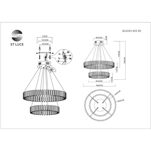 SL6203.403.65 Люстра подвесная ST-Luce Черный/Белый LED 1*65W 3000K ESTENSE