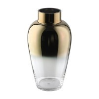 421363 KENYASI Ваза декоративная стеклянная прозрачная золотая зеркальная H325 Ø180