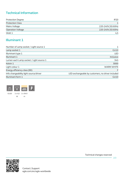 Накладной настенно-потолочный спот EGLO SARRIA 94963 под лампу GU10, 4,5Вт, 345Лм, 3000К, корпус черная сталь с хромированными элементами, высота 130 мм