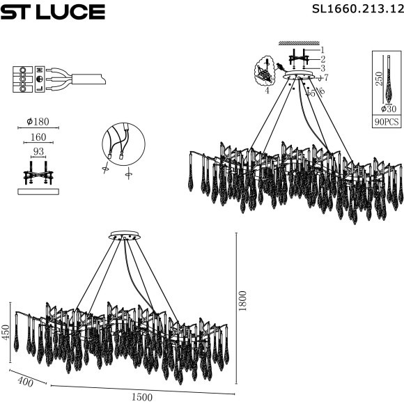 SL1660.213.12 Светильник подвесной ST-Luce Шампань/Шампань, Прозрачный G9 12*5W 4000K TEARDROPS