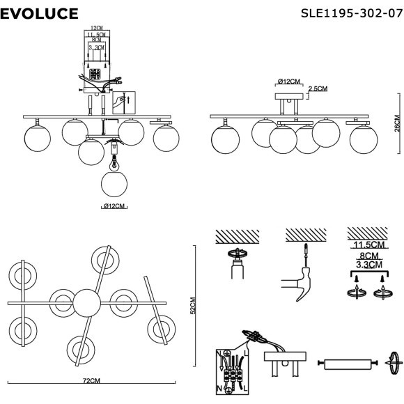 SLE1195-302-07 Светильник потолочный Латунь/Белый E14 7*40W SIERRA