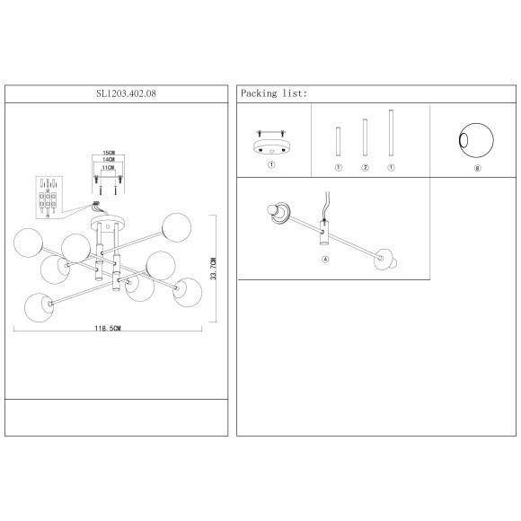 SL1203.402.08 Люстра потолочная ST-Luce Бронза,Черный/Белый E27 8*40W LIMANO