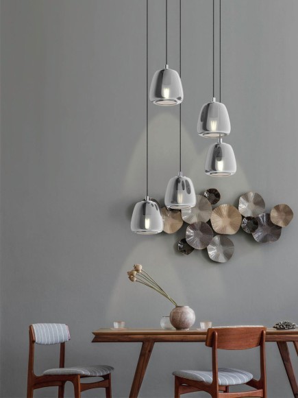 39668 EGLO ALBARINO Подвесной светильник с 5 лампами E27, 200Вт, стекло черный, хром