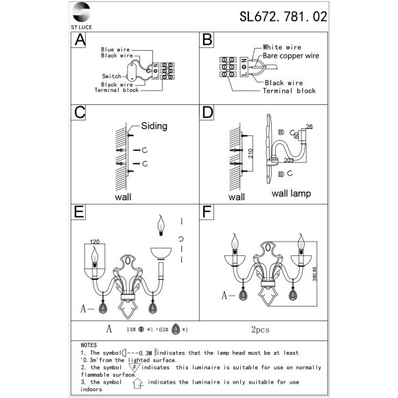 SL672.781.02 Бра ST-Luce Разноцветный/Разноцветный E14 2*40W ORNATO