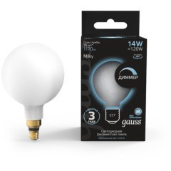 153202214-D Лампа Gauss Filament G200 14W 1170lm 4100К Е27 milky диммируемая LED 1/4 153202214-D Лампа Gauss Filament G200 14W 1170lm 4100К Е27 milky диммируемая LED 1/4