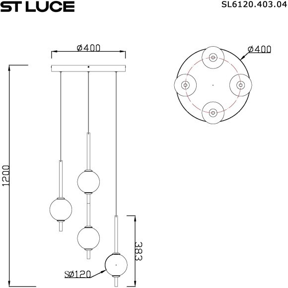 SL6120.403.04 Светильник подвесной ST-Luce Черный/Прозрачное кракелированное стекло LED 4*8,5W 3000K PEEK