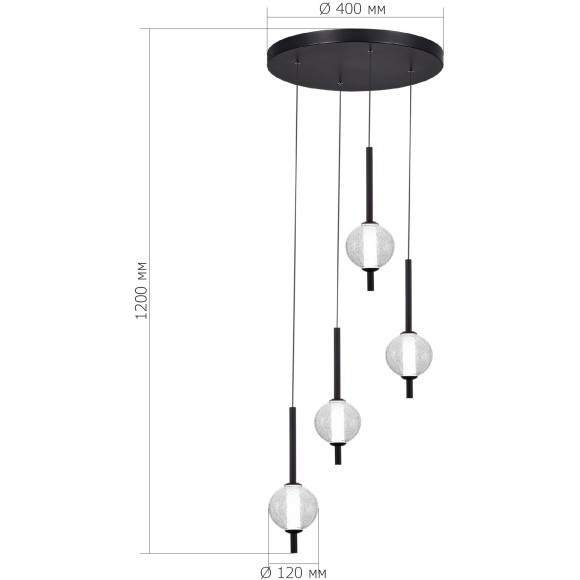SL6120.403.04 Светильник подвесной ST-Luce Черный/Прозрачное кракелированное стекло LED 4*8,5W 3000K PEEK
