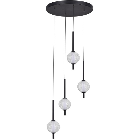SL6120.403.04 Светильник подвесной ST-Luce Черный/Прозрачное кракелированное стекло LED 4*8,5W 3000K PEEK