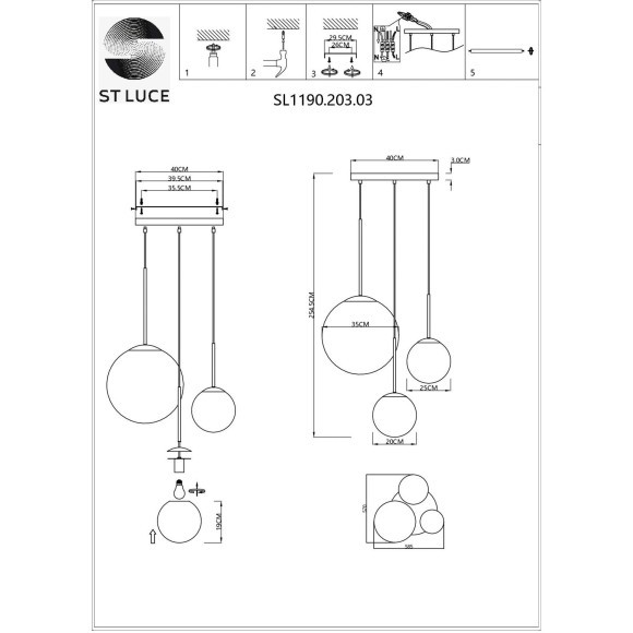 SL1190.203.03 Светильник подвесной ST-Luce Золотистый/Прозрачно-белый E27 3*60W CASSIUS