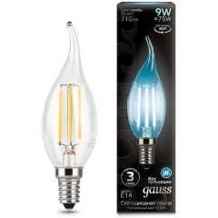 104801209 Лампа Gauss LED Filament Свеча на ветру E14 9W 710lm 4100K 1/10/50 104801209 Лампа Gauss LED Filament Свеча на ветру E14 9W 710lm 4100K 1/10/50
