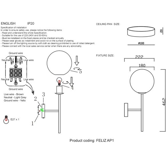 Бра Crystal Lux FELIZ AP1 BRONZE/WHITE