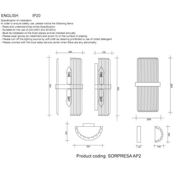 Бра Crystal Lux SORPRESA AP2 BRASS/TRANSPARENTE