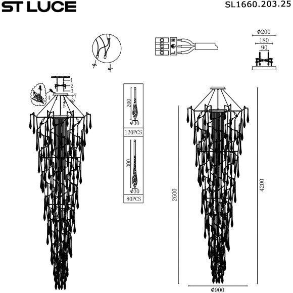 SL1660.203.25 Светильник подвесной ST-Luce Шампань/Шампань, Прозрачный G9 25*5W 4000K TEARDROPS