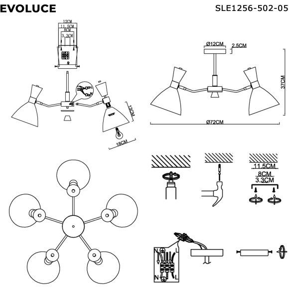 SLE1256-502-05 Светильник потолочный Бежевый/Бежевый, Светлое дерево, Золотистый E14 5*40W VISTA