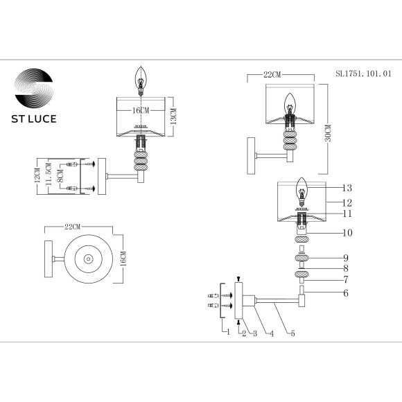 SL1751.101.01 Светильник настенный ST-Luce Никель/Белый E14 1*40W ENITA SL1751.101.01 Светильник настенный ST-Luce Никель/Белый E14 1*40W ENITA