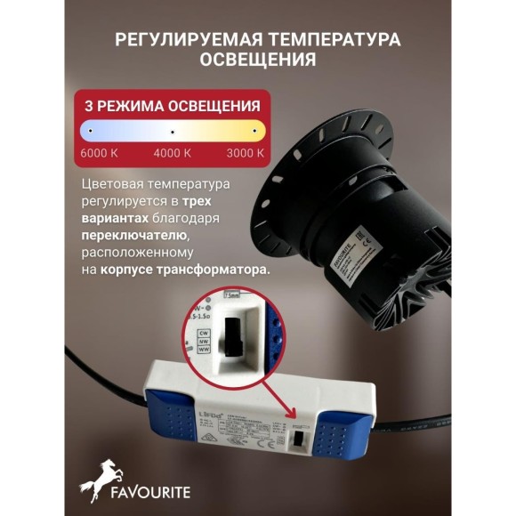 4784-1C Встраиваемый светодиодный светильник с доп. рамкой под штукатурку, белый, 9Вт 585Лм 3000;4000;6000K CRI90+ 45° IP20