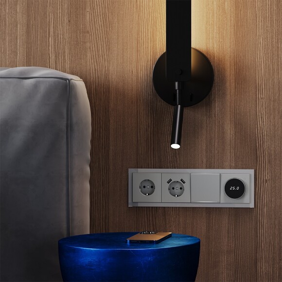 Выключатель встраиваемый VOLTUM S70 одноклавишный с подсветкой 10А, (сталь)