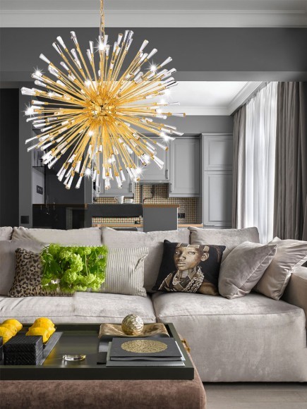 39255 VIVALDO VIVALDO 1 Светодиодный подвесной светильник с большим количеством светодиодов, 25.2Вт, хрусталь, золотой