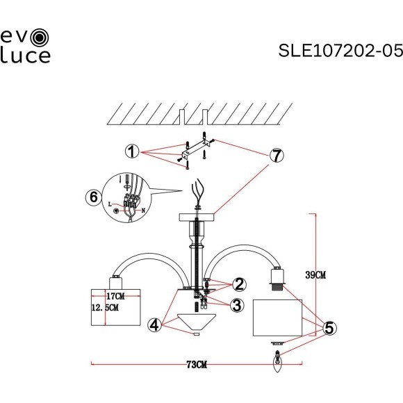 SLE107202-05 Светильник потолочный Хром/Светло-серый E14 5*40W SNERE