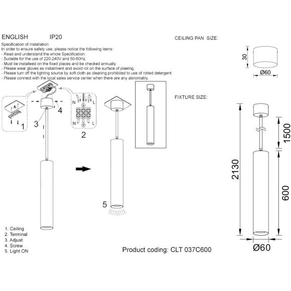 Светильник подвесной Crystal Lux CLT 037C600 BL-GO Светильник подвесной Crystal Lux CLT 037C600 BL-GO